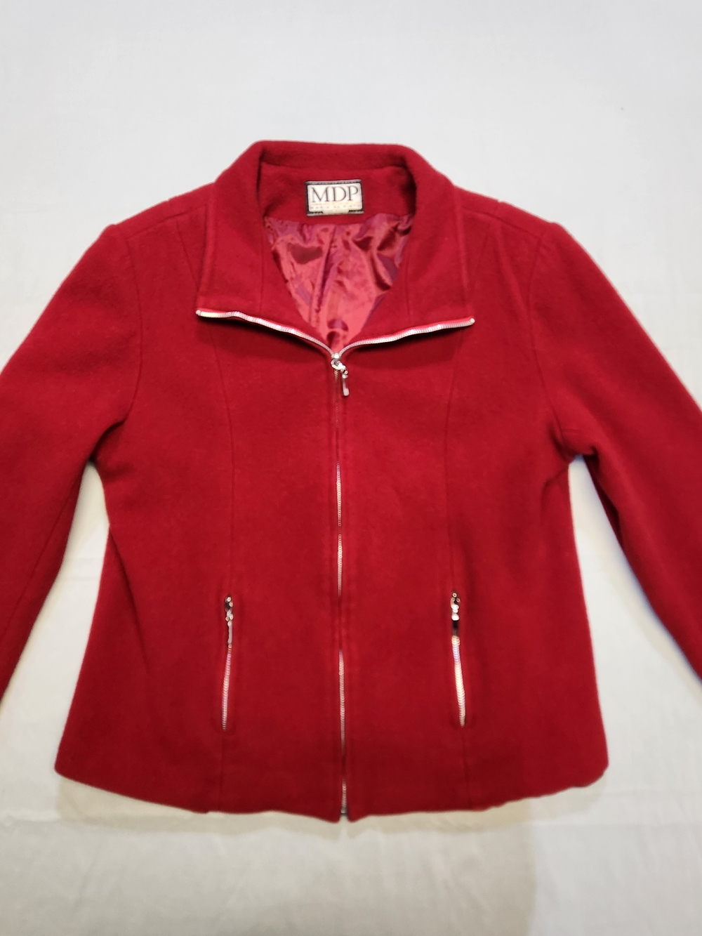 MDP Mario De Pinto Red Wool Blend Full Zip Jacket Coat Women's Size M Vintage US